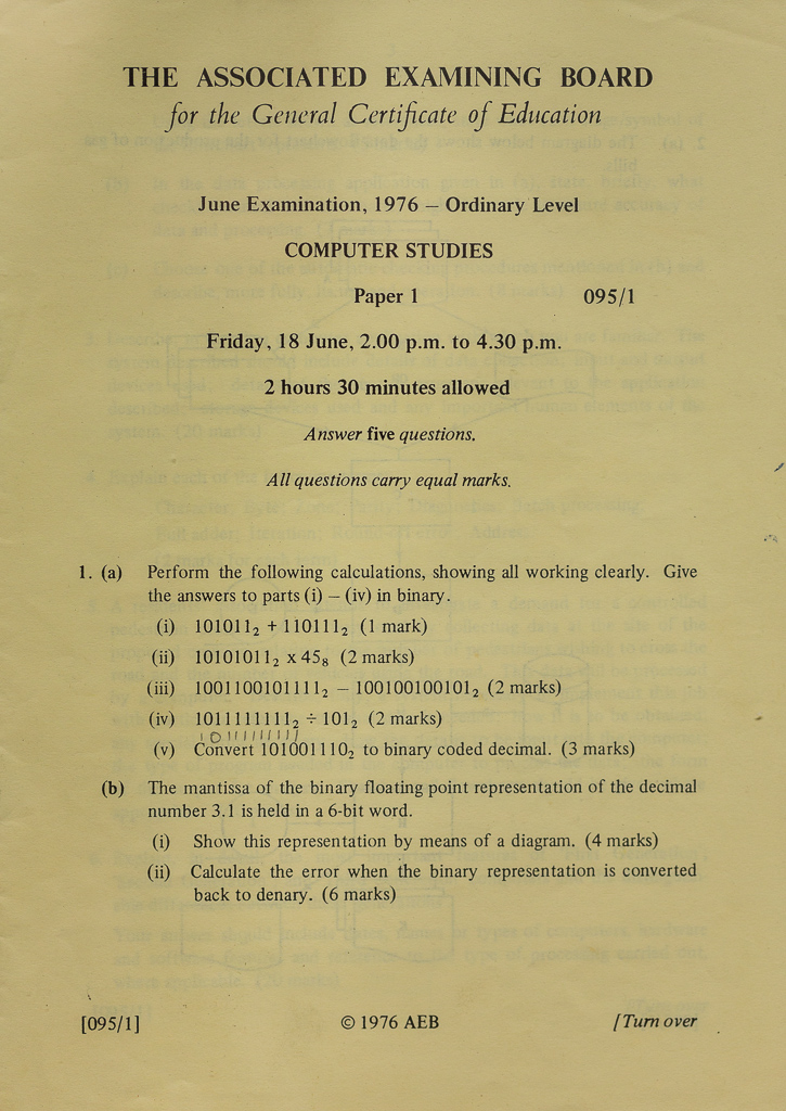 ‘O’ Level Examination Papers — ICL CES - Computer Education in Schools